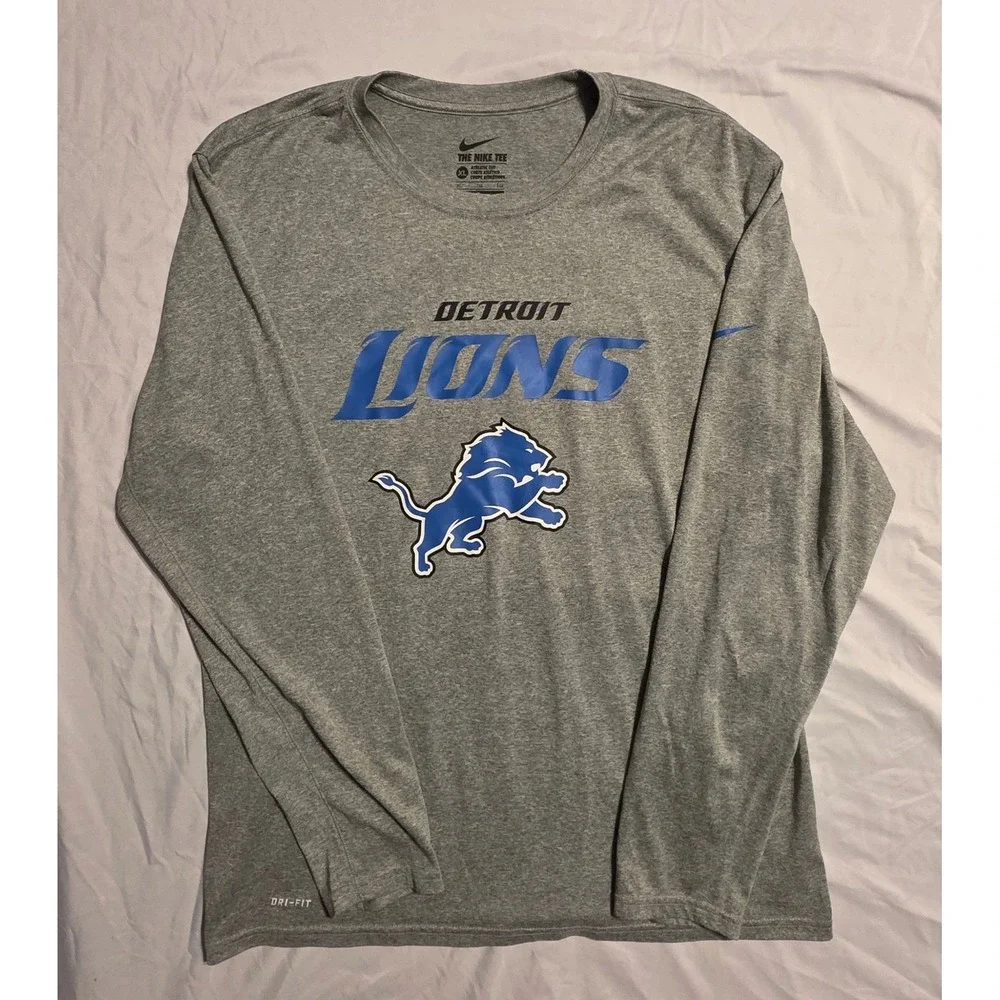 Nike Detroit Lions Dri-FIT Long Sleeve Shirt Men's XL Gray NFL Performance Tee
